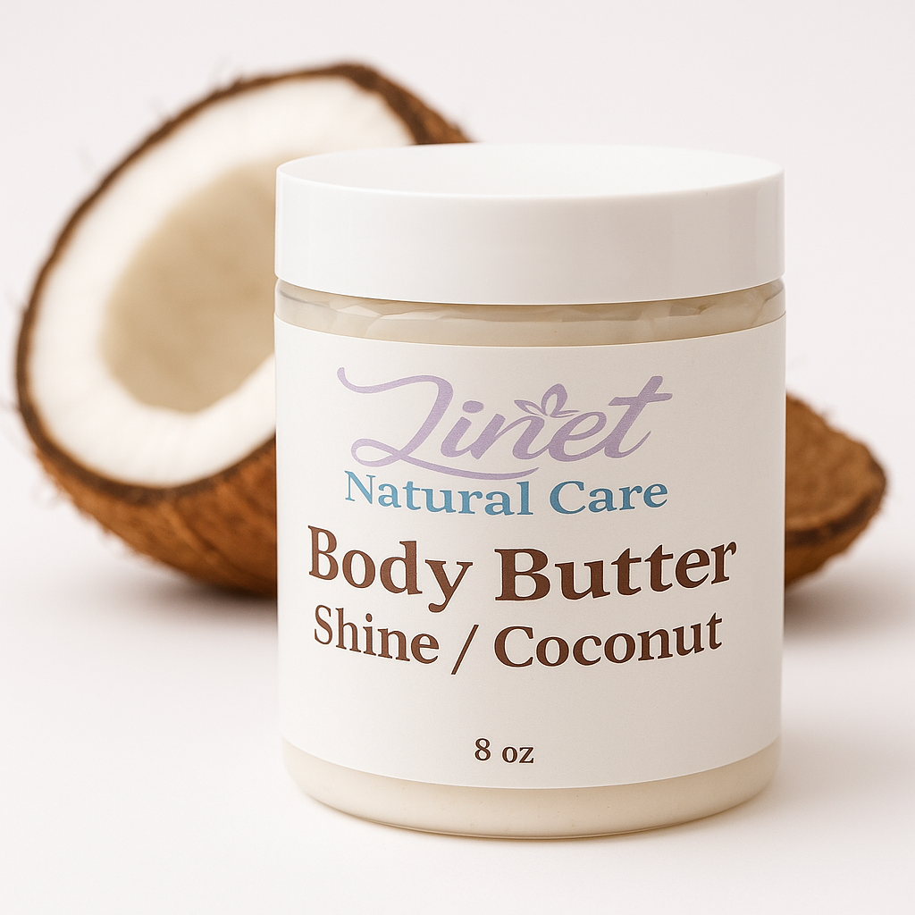 BODY BUTTER SHINE Mantequilla                      
Si tu piel necesita extra suavidad, esta body butter es la indicada.
Hidrata profundo, deja la piel sedosa, brillante y con aroma a coco fresco.
Ideal para piel reseca o con textura.
Se absorbe suave, no
