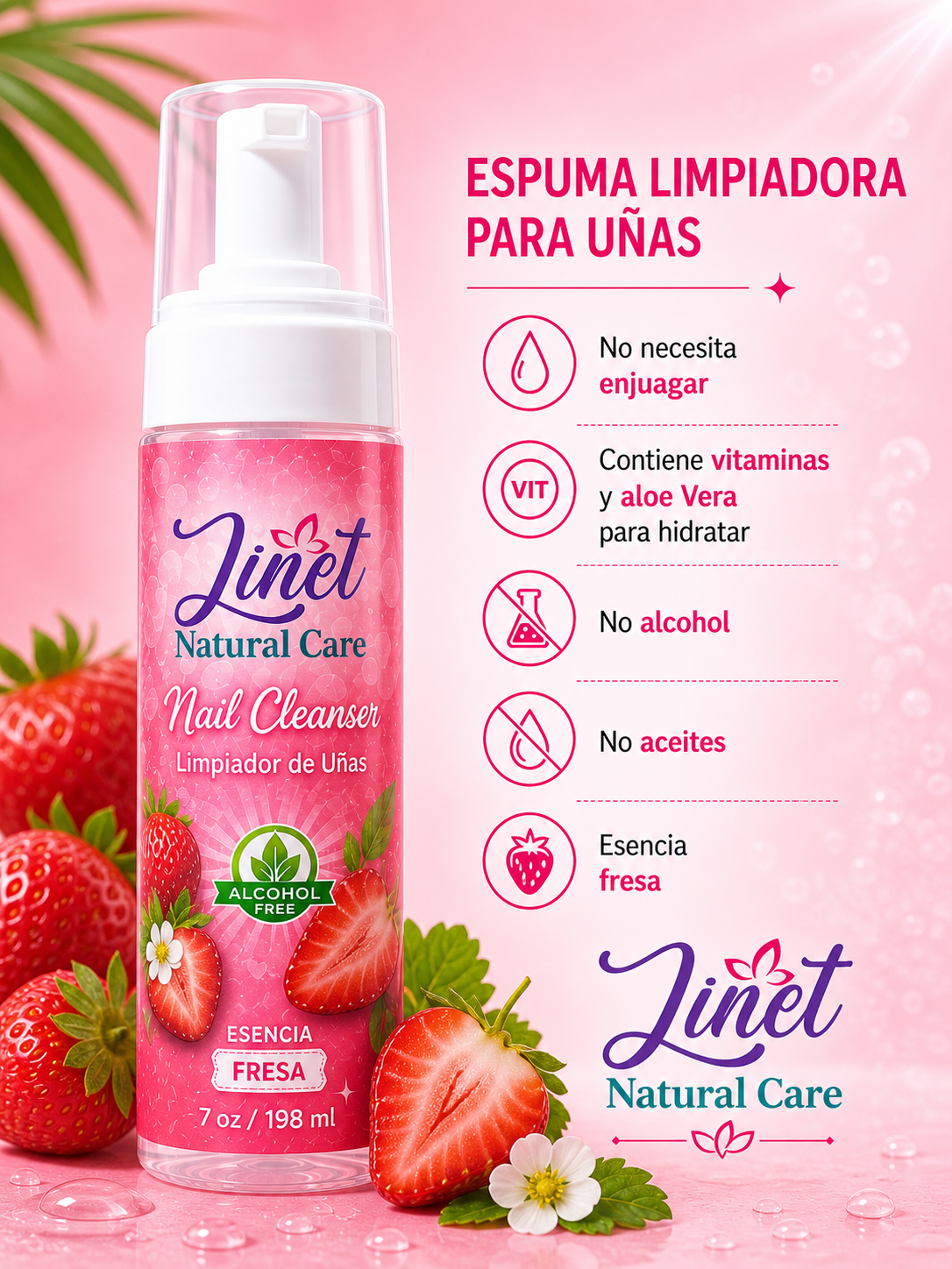 Nail cleanser  STRAWBERRY -Espuma mágica limpiador 7 oz